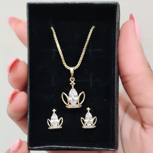 14K Gold Filled Crown Necklace Set
