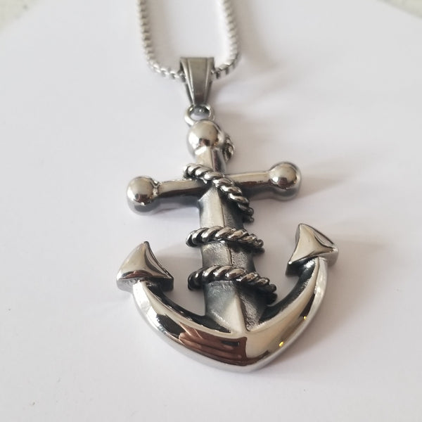 Men's Silver Anchor Pendant Necklace