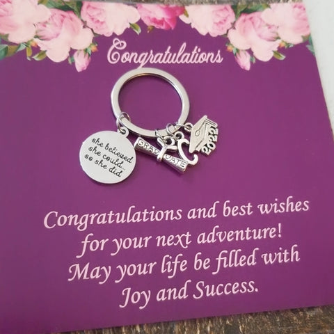 She Believed She Could So She Did Graduation Keychain