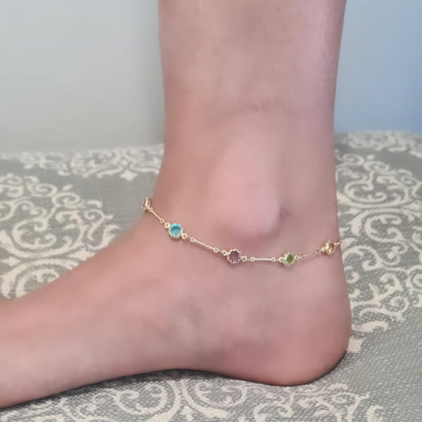 Multi Color Stone Anklet Gold HNS Studio Canada 