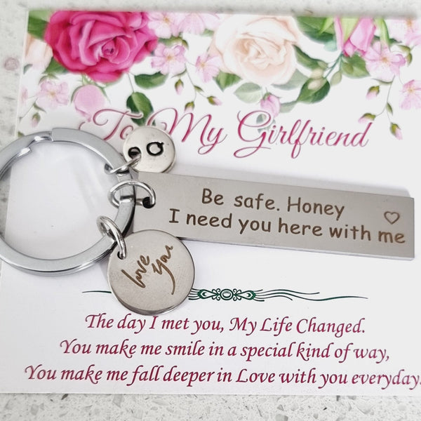 Personalized Drive Safe Keychain with love you charm for Girlfriend HNS Studio Canada 