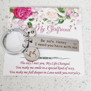 Personalized Drive Safe Keychain with love you charm for Girlfriend HNS Studio Canada 