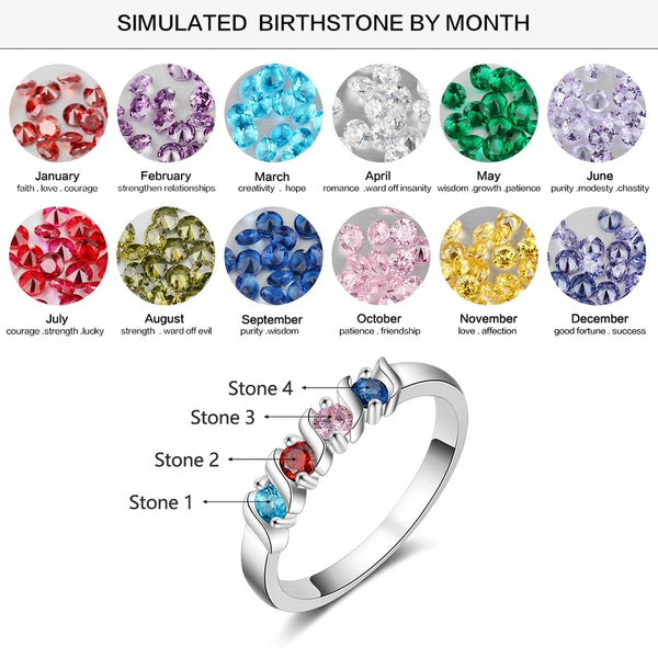 Four Birthstones Personalized Family Ring - HNS Studio