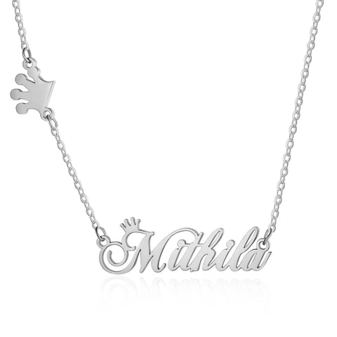 Custom Name Necklace with Crown Sterling Silver HNS Studio Canada 