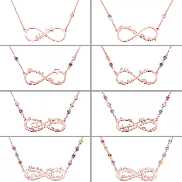 Infinity Names and Birthstones Necklace