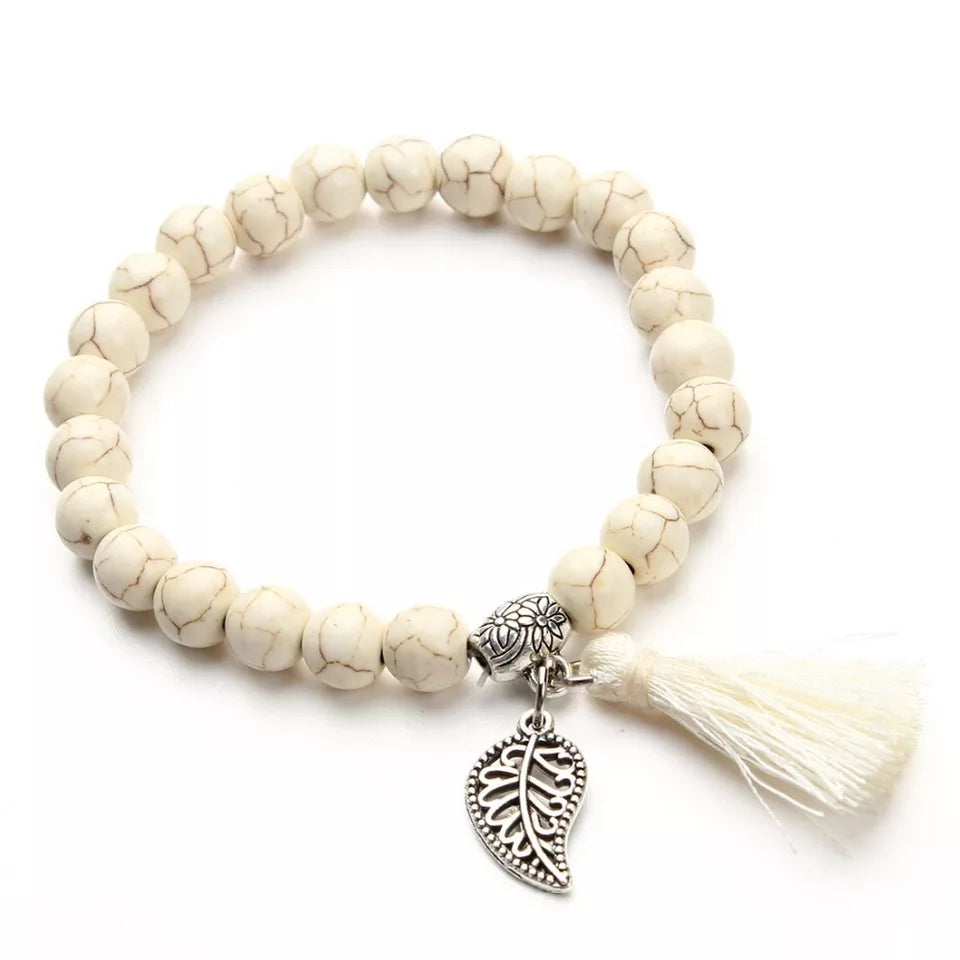 Beaded Bracelet with Tassel and feather Charm - HNS Studio