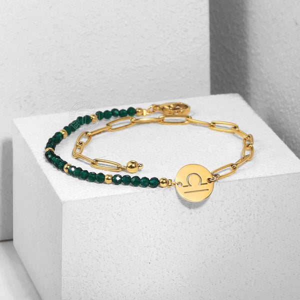 Personalized Horoscope Charm Anklet with Green Beads