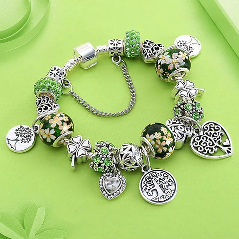 Tree of Life Charm Bracelet with European Green Beads HNS Studio Canada 