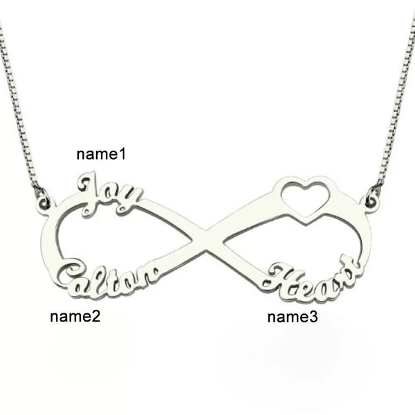 Personalized Name Infinity Sterling Silver Necklace with 3 Names - HNS Studio