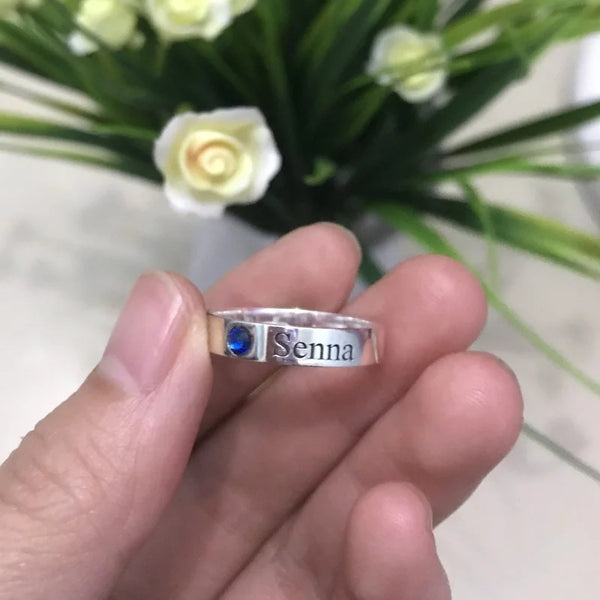Name Ring With Birthstone Sterling Silver - HNS Studio