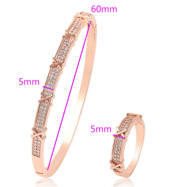 18k Rose Gold Plated Bangle Bracelet with Matching Ring HNS Studio Canada 