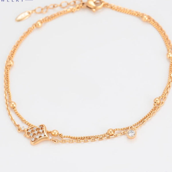 18k Gold Filled Two Layers Anklet with CZ HNS Studio Canada 