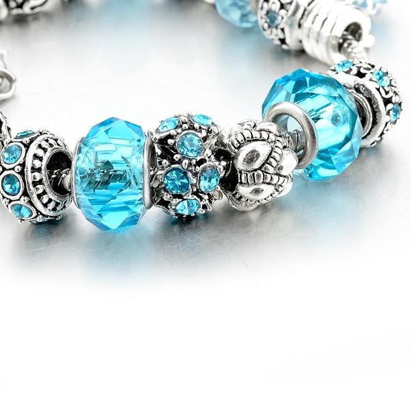 Ocean Blue Silver Charm Bracelet for Women and Girls - HNS Studio