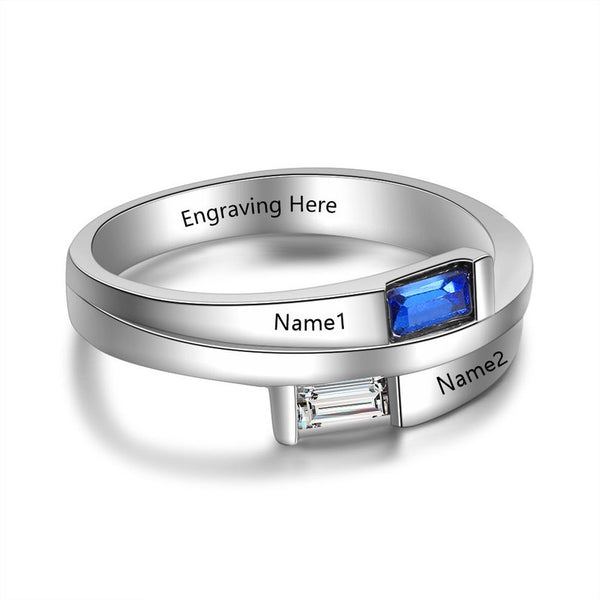 Personalized Sterling Silver Ring with Birthstones and Names HNS Studio Canada 