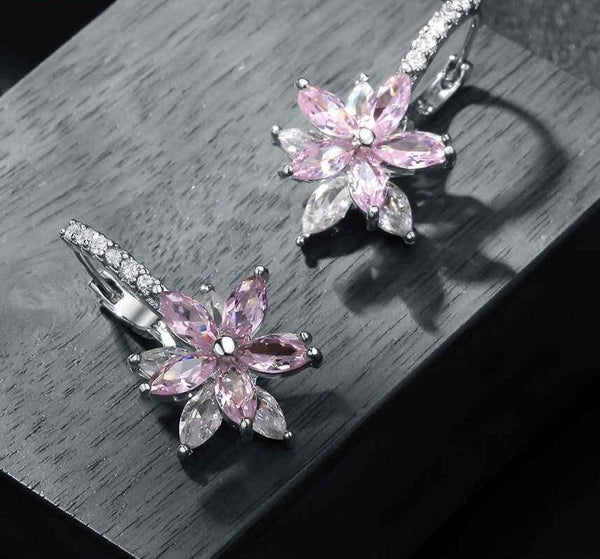 Flower Clear Crystal Zirconia Earrings