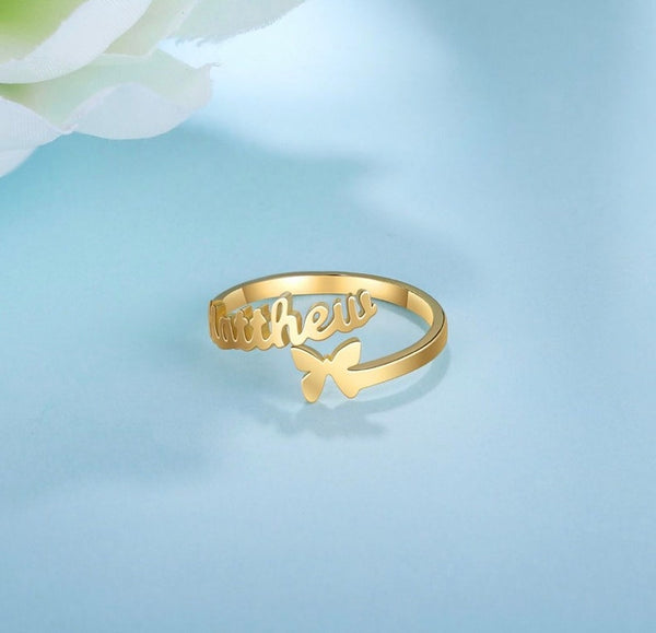 Personalized Name Ring with Butterfly HNS Studio Canada 