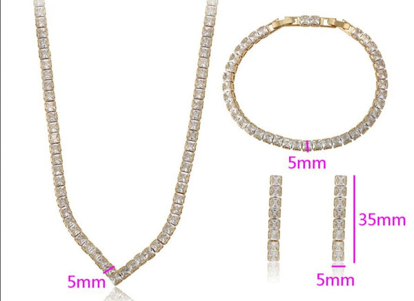 Gold Wedding Jewelry Set, Sparkling Slider Tennis Bracelet