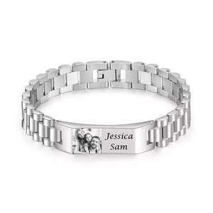 Custom Engraved Photo and Name Bracelet for Men Stainless Steel HNS Studio Canada 