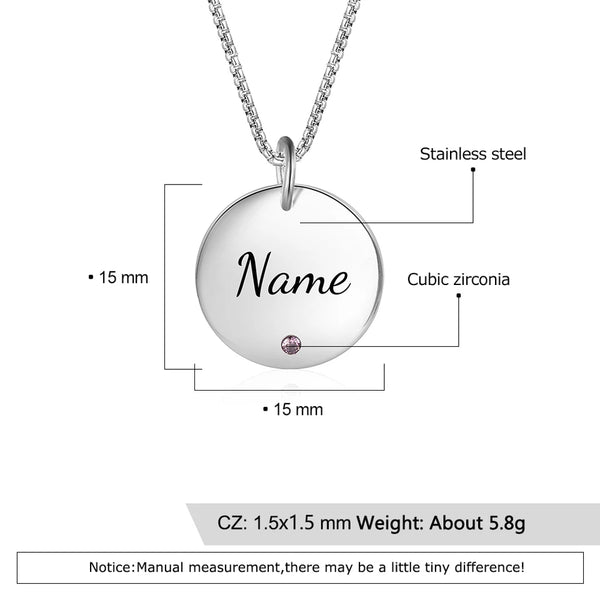 Name Disc Pendant necklace 
With Birthstone - HNS Studio