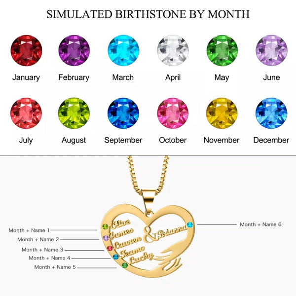 Personalized Family Names Necklace with Birthstones HNS Studio Canada 