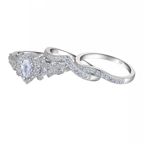 3 Pieces Pear Cut Sterling Silver Wedding Ring Set HNS Studio Canada 