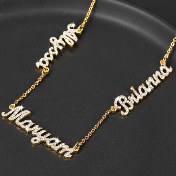 Personalized Three Names Necklace Iced Out