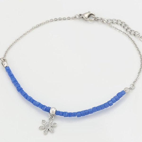 Blue Beads Anklet with Snow Flake Charm HNS Studio Canada 
