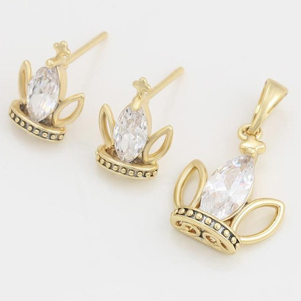 14K Gold Filled Crown Necklace Set HNS Studio Canada 