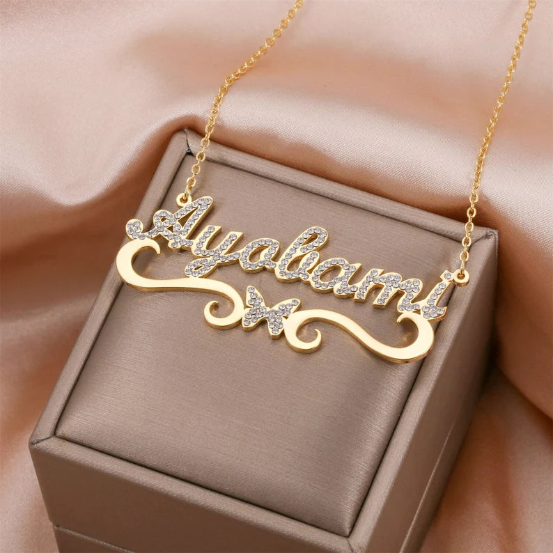 Custom Name Necklace with Butterfly I Personalized jewelry Silver 16inches