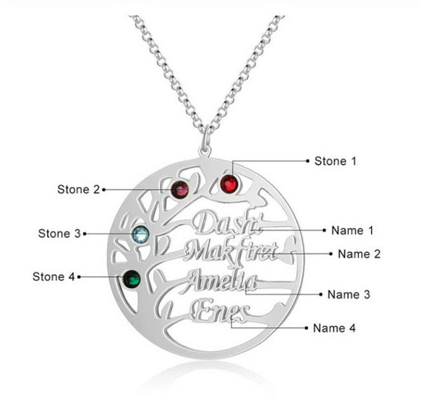 Family Tree Birthstones and Names Sterling Silver  Necklace HNs Studio Canada 