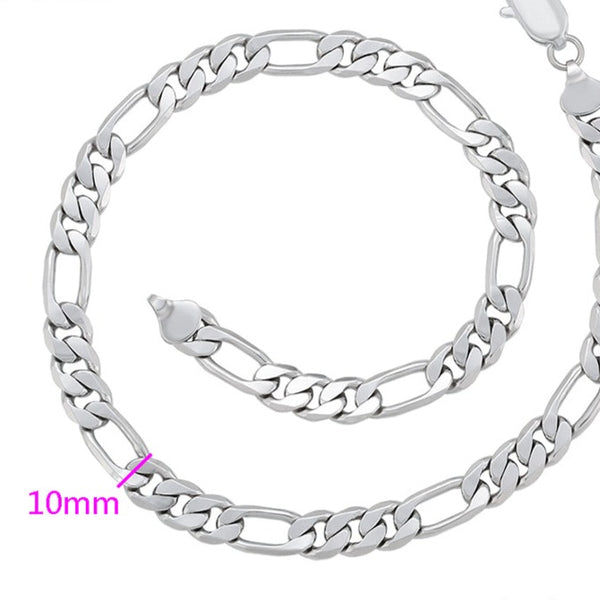 Stainless Steel Flat Figaro Chain Necklace-10mm