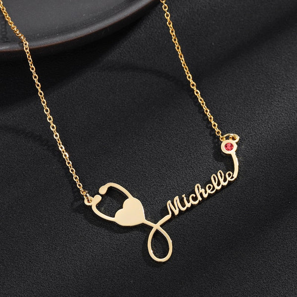 Personalized Stethoscope Name Necklace With Birthstone HNS Studio Canada 