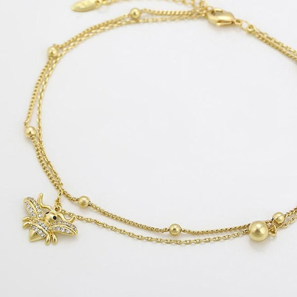 14k Gold Filled Honey Bee Charm Two Layers Anklet