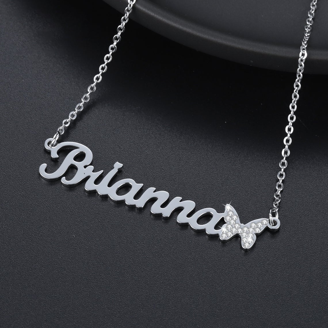 Custom Name Necklace with Bling Iced Out Butterfly