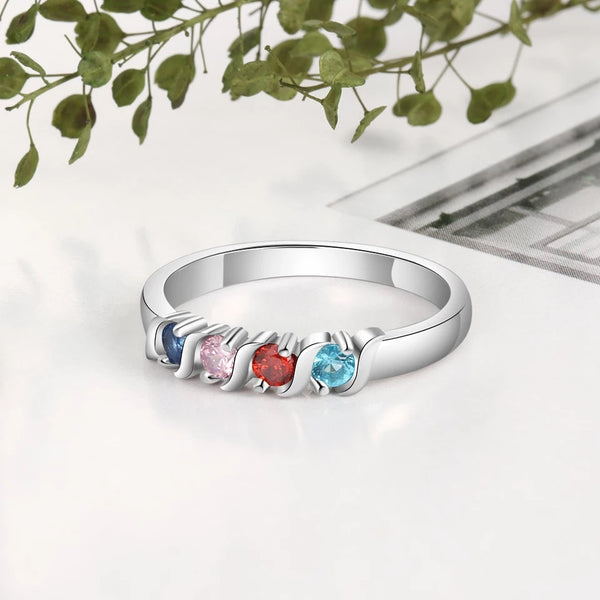 Four Birthstones Personalized Family Ring - HNS Studio