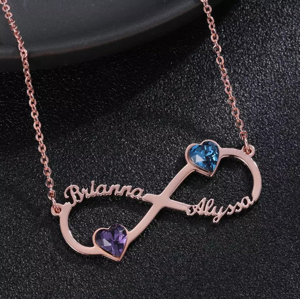 Infinity Necklace with Two Names and Birthstones
