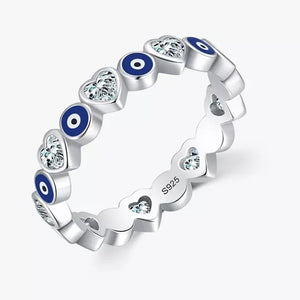 Evil Eye Sterling Silver Ring with Hearts HNS Studio Canada