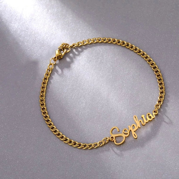 Name Anklet Bracelet in Curb Chain