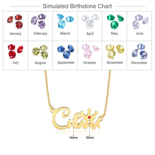 Personalized Crown Name Necklace with Birthstone