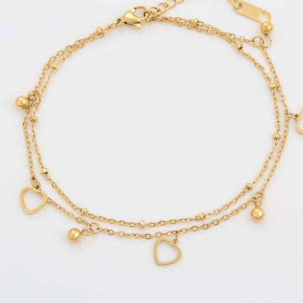 14k Gold Filled Two Layers Heart Anklet HNS Studio Canada 