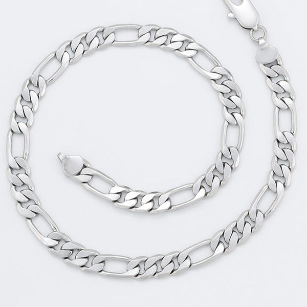 10mm Stainless Steel Figaro Chain Necklace - Silver, 18-36 Inch Length, With Special Clasp, Made In USA