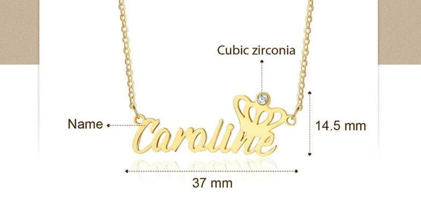 Personalized Custom Cutout Name Necklace With Birthstone & Crown HNs Studio Canada 