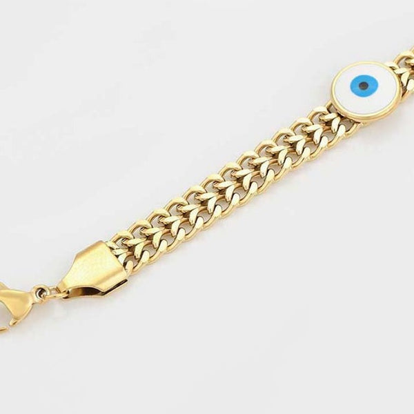 14k Gold Filled Evil Eye Anklet Made with Cuban Link Chain HNS Studio Canada 