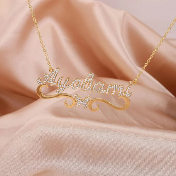 Custom Name Necklace with Bling Iced Out Butterfly HNS Studio Canada 