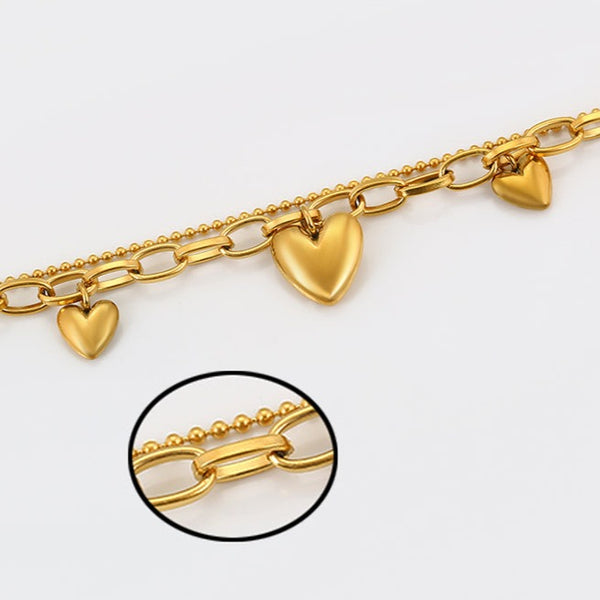 24k Gold Filled Two Layers Heart Anklet