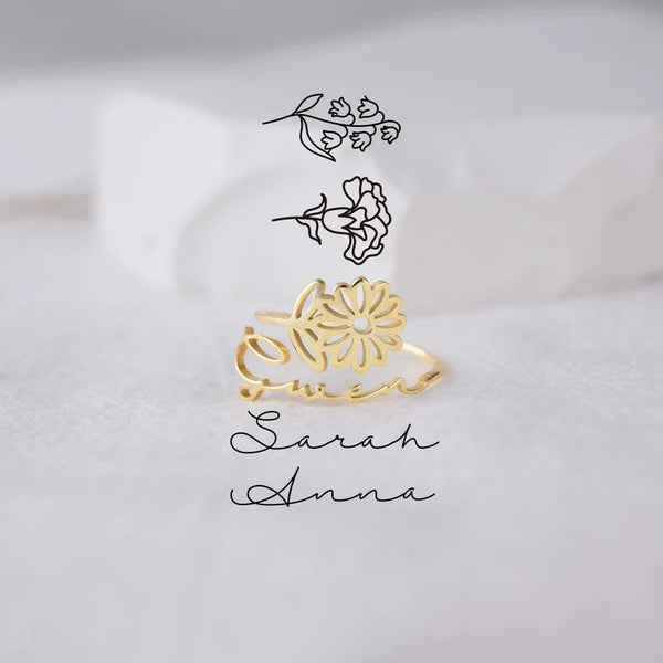 Birth Flower Name Ring HNS Studio Canada 