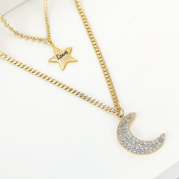 Gold Layered Moon and Star Necklace HNS Studio Canada 