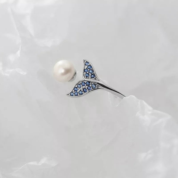 Sterling Silver Mermaid Tail and Pearl Adjustable Ring HNS Studio Canada 