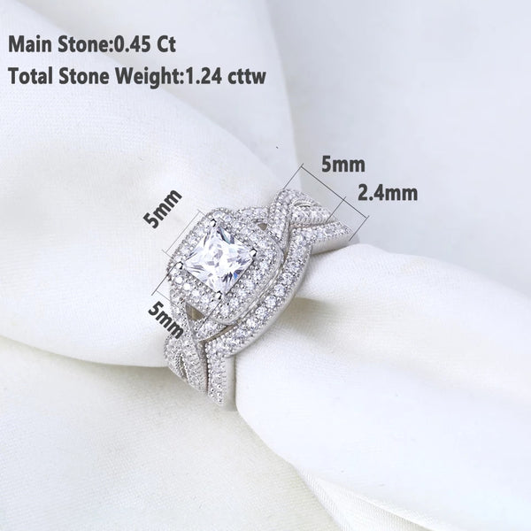 Princess Cut Sterling Silver Women's Wedding Ring Set HNS Studio Canada 
