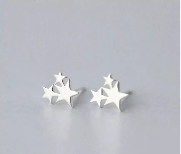 Sterling Silver Three Stars Stud Earrings - HNS Studio